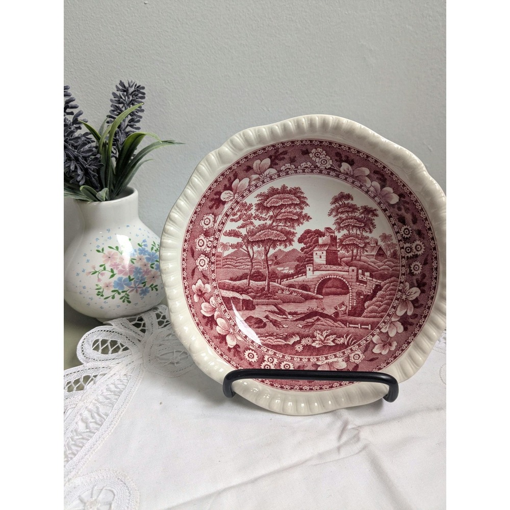 Vintage Copeland Spode Red Transferware Small Bowl, English Dessert Bowl 6.5"